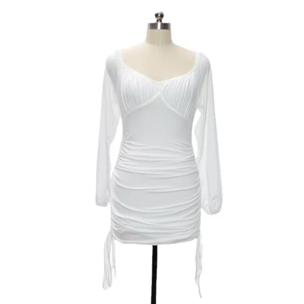 Method Sweetheart Collar Dresses Pleating Hot Chick Spring Women's Dress Sex Appeal Drawstring Long Sleeve White Skirt Female - Image 6
