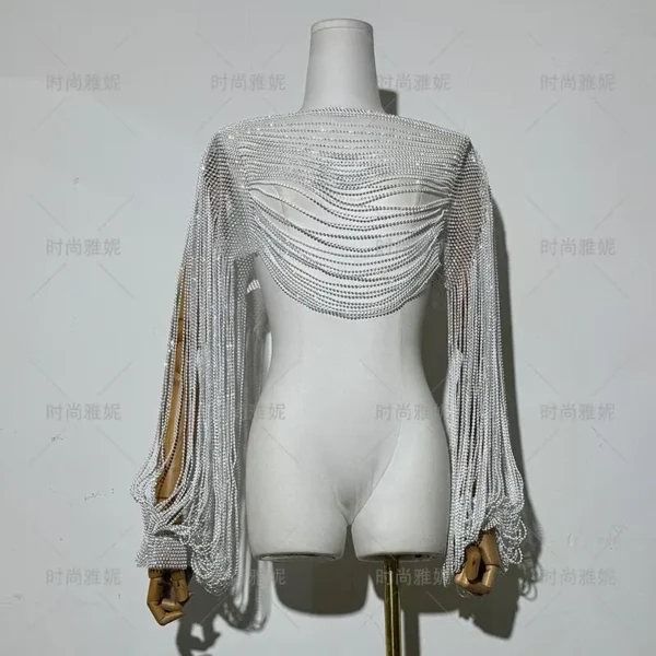 New Diamond Necklace Accessories Clothing with Shawl Bust Trend Internet celebrity Long Sleeve Top - Image 2