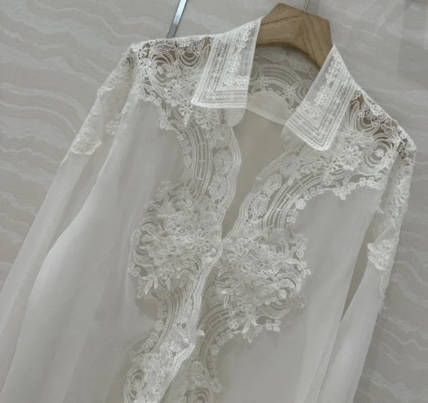 2024 autumn New arrival 100% Silk lace floral embroidery blouse shirt brand clothing for women - Image 3