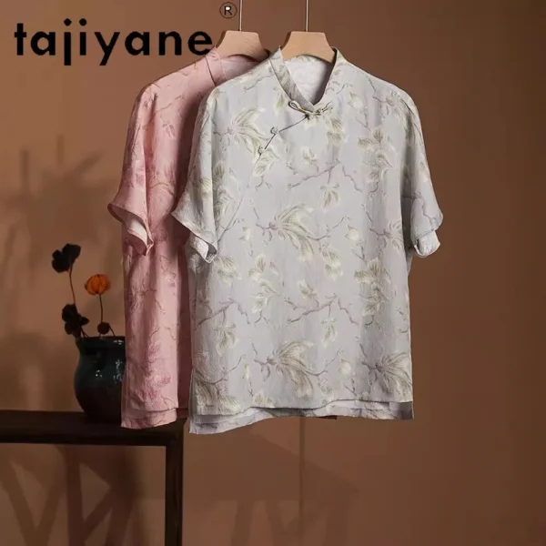TAJIYANE 100% Real Mulberry Silk T Shirts for Woman Luxury Summer Tops Casuales Fashion Elegant Women Clothing Футболка 2024 - Image 5
