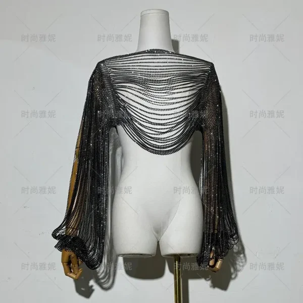 New Diamond Necklace Accessories Clothing with Shawl Bust Trend Internet celebrity Long Sleeve Top - Image 3