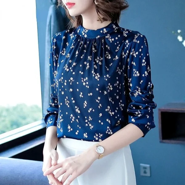 Tcyeek Elegant 100% Mulberry Silk Blouse Women Long Sleeve Top for Women Clothing 2023 New Printed Fashion Shirts Camisa Mujer - Image 4
