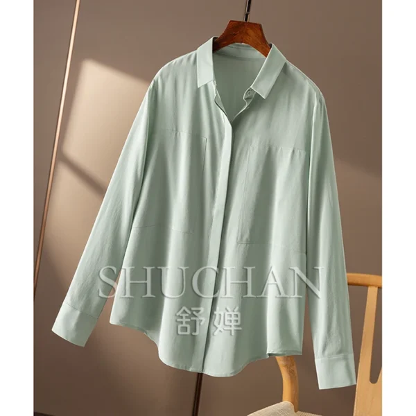 Thin 2025 Early Spring Fresh Colors Arc Pendulum Sand Wash Silk Lapel Shirt Women Blouses for Women Fashion 8U80 - Image 3