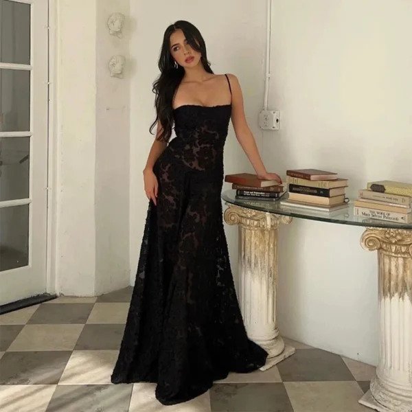 Cryptographic Floral Lace Sexy Back Lace Up Slip Maxi Dresses Gown Chiffon Bandage Elegant Sheer Cocktail Prom Dresses Summer - Image 3