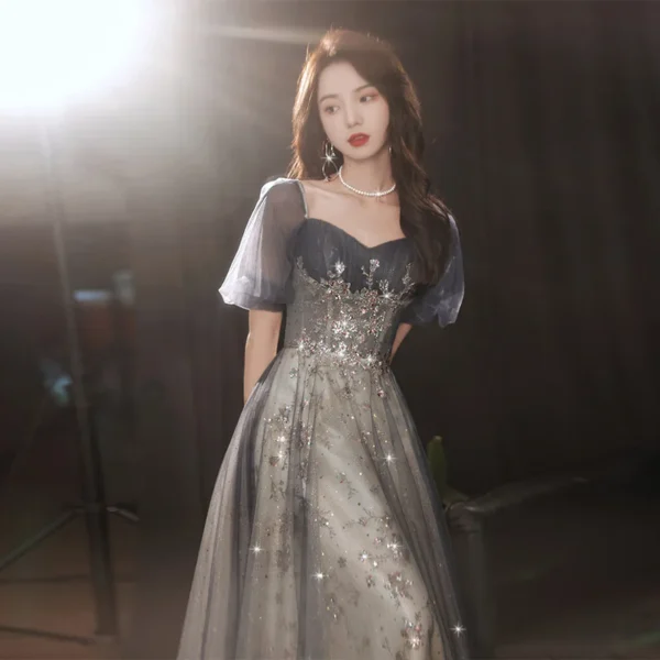 Evening Dress Banquet Socialite Host Vocal Music Performance Art Exam Starry Skirt Fairy Escape Women's Clothing