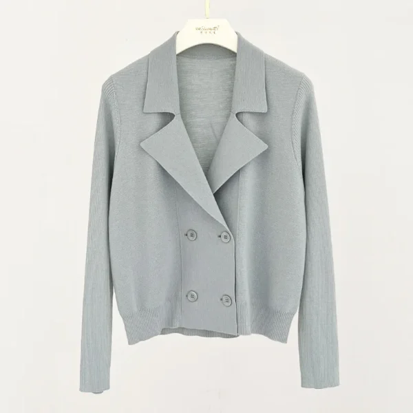 Suit style jacket fashion cardigan wool knit sweater woman top spring clothing womens sweaters korean women knitted white tops v - Image 5