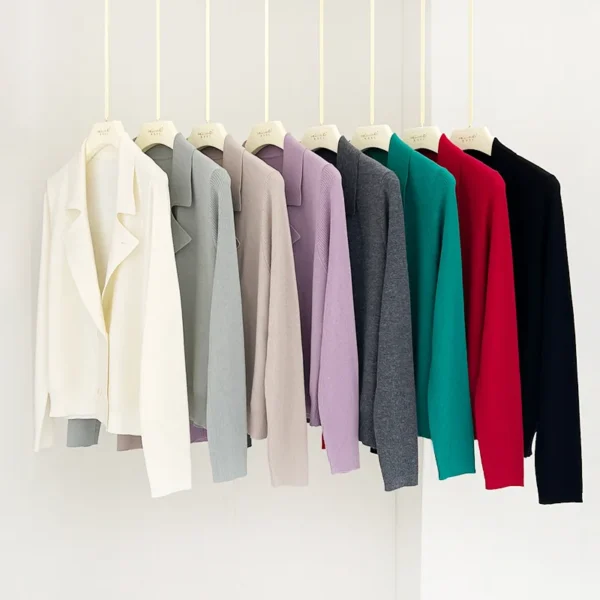 Suit style jacket fashion cardigan wool knit sweater woman top spring clothing womens sweaters korean women knitted white tops v - Image 4