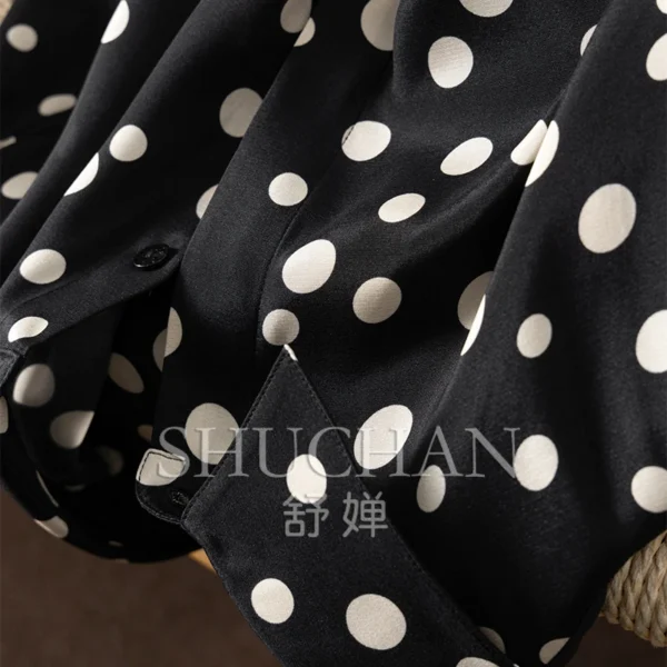 2025 Early Spring, Vintage Polka Dots, Natural Silk Silk Loose Long Sleeve Shirt Women Blouses for Women Fashion - Image 3