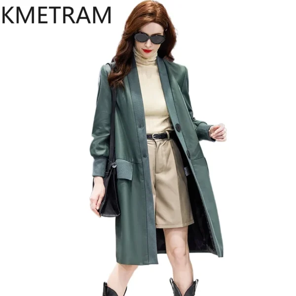 Genuine Leather Jacket Woman Real Sheepskin Mid Length Jackets Fashion Leather Trench Coat Spring Women Clothing 2025 кожанка