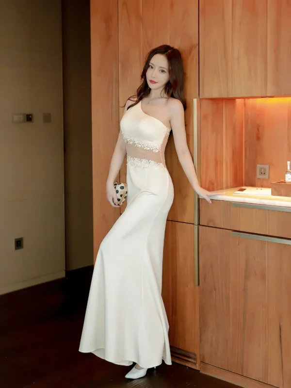 Highendeveningdresssleevelessslim Fit Singleshoulderlong Fishtail Noblebanquetcar Model Temperament Sex Slimming Dresspartydress - Image 3