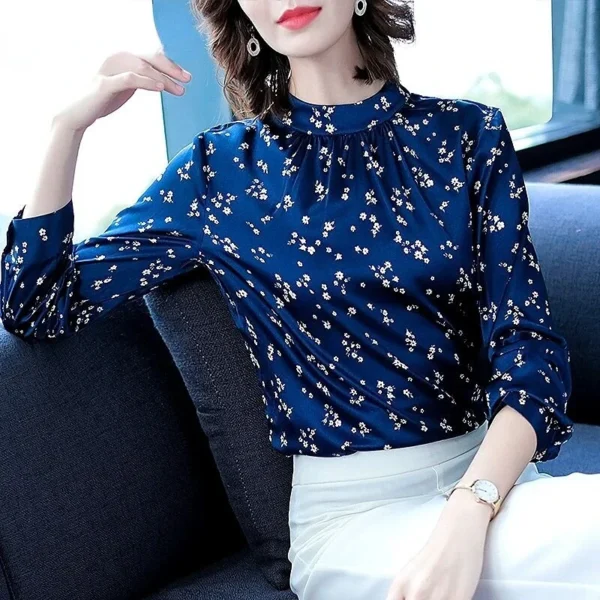 Tcyeek Elegant 100% Mulberry Silk Blouse Women Long Sleeve Top for Women Clothing 2023 New Printed Fashion Shirts Camisa Mujer - Image 3