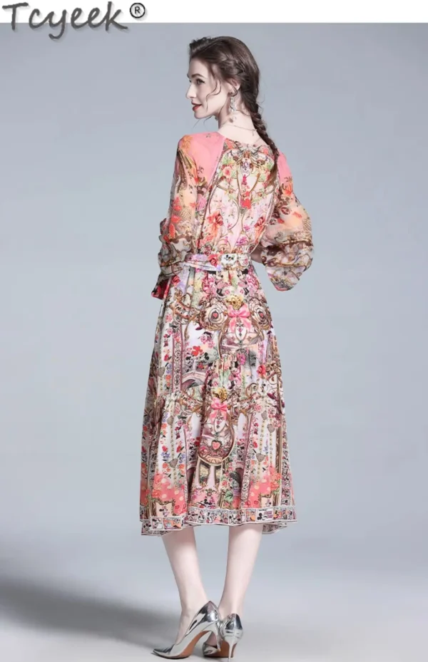 Tcyeek Natural Silk Dress Women 100% Mulberry Silk Dresses for Women Clothing Summer Dress Elegant Women's Dresses 2024 Print - Image 6