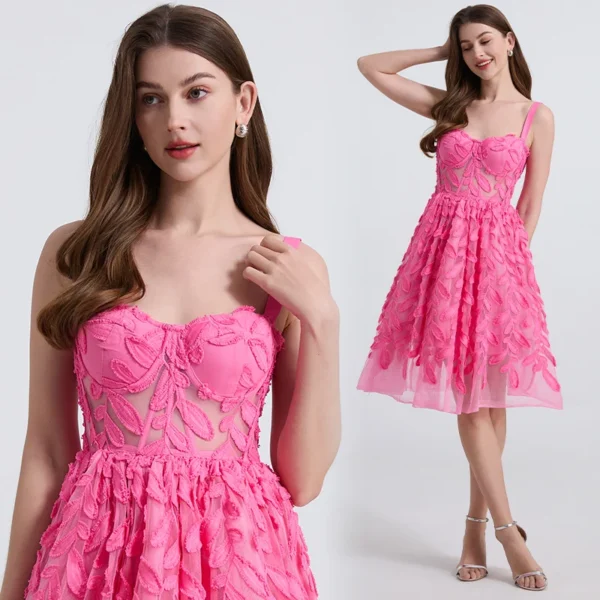 Embroidered lace mesh slim fit fishbone steel ring sling strapless large swing multi-layer dress Sexy lace up skirt