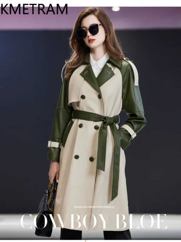 Genuine Leather Jacket Woman Real Sheepskin Long Jackets Color Blocking Leather Trench Coat Spring Women Clothing 2025 가죽자켓 여성 - Image 5