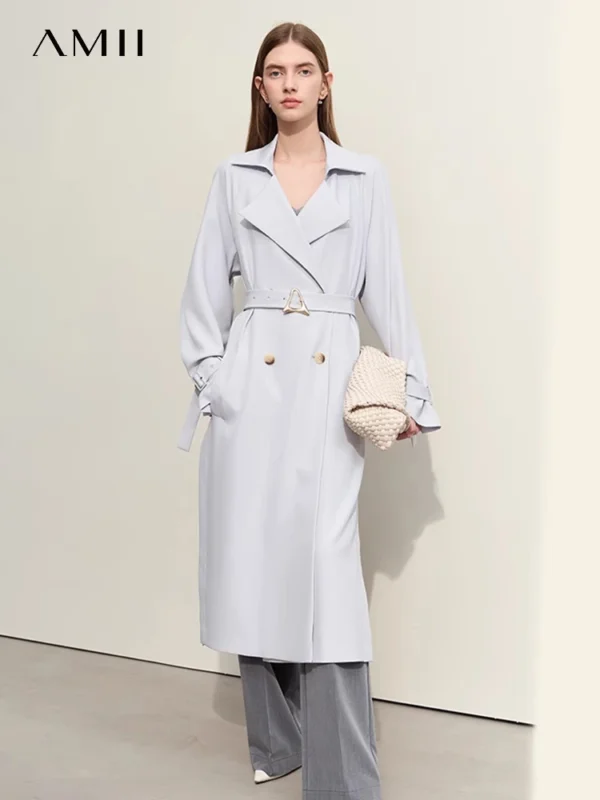 AMII Minimalist 2025 Spring Women's Clothing Trench Coat Long Double-Breasted Belt High-Top Open Fashion Outer Wears 12451032