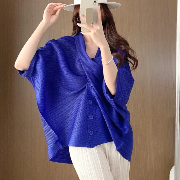 Miyake Top Women's 2025 Spring New Niche Design with A Scarf Collar and A Short Jacket with Three/4 Sleeves for Women's Clothing - Image 5