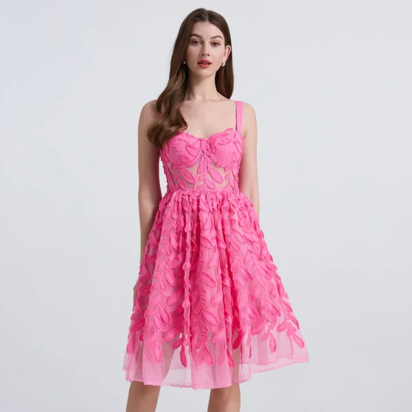 Embroidered lace mesh slim fit fishbone steel ring sling strapless large swing multi-layer dress Sexy lace up skirt - Image 3