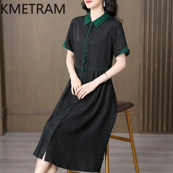 KMETRAM 100% Mulberry Silk Dress Women Summer 2024 Luxury Party Long Dresses Fashion Womans Clothing Black Dress Vestidos Largos - Image 3