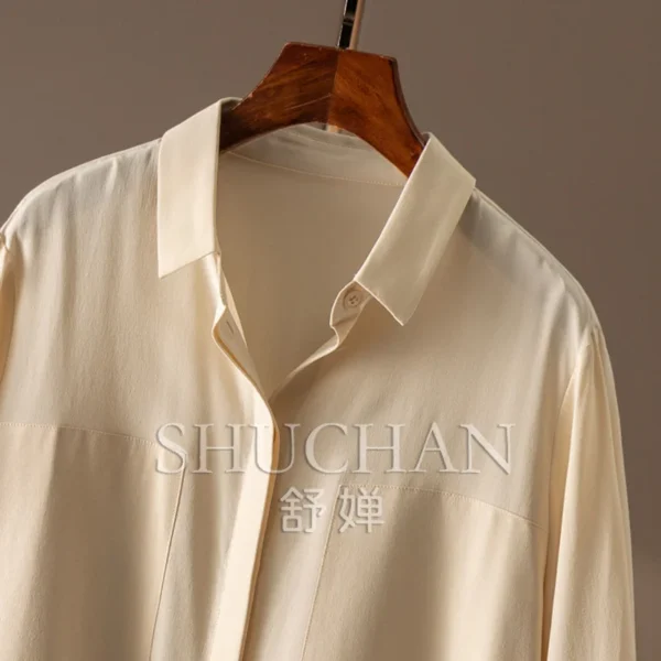 Thin 2025 Early Spring Fresh Colors Arc Pendulum Sand Wash Silk Lapel Shirt Women Blouses for Women Fashion 8U80 - Image 2
