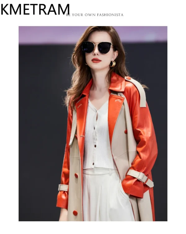 Genuine Leather Jacket Woman Real Sheepskin Long Jackets Color Blocking Leather Trench Coat Spring Women Clothing 2025 가죽자켓 여성 - Image 3