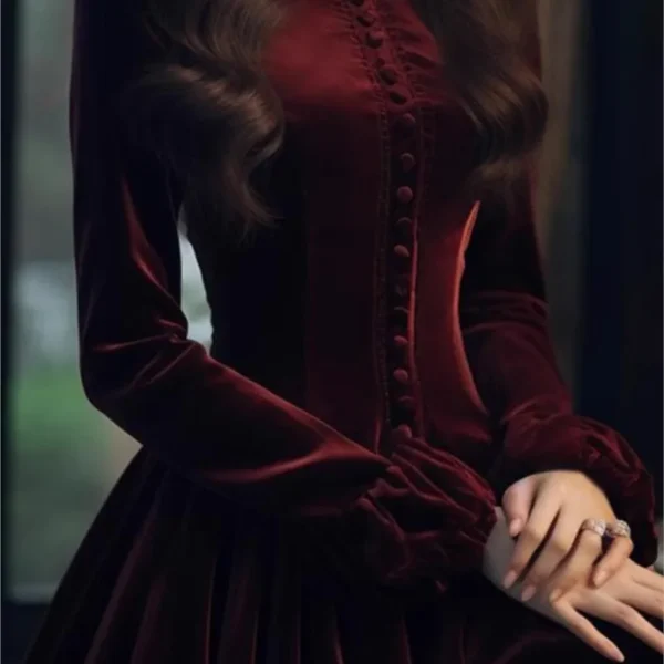 New Women's Clothing Pear Shapes Draping Effect Mature Adult Lady like Woman Red Velvet Dress - Image 3