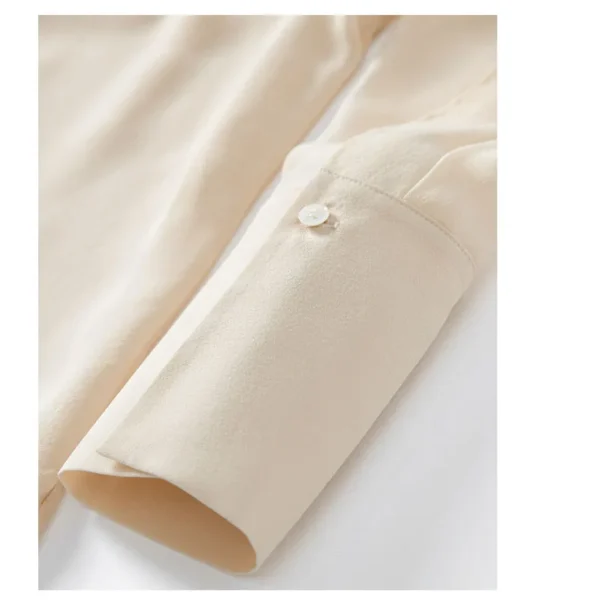 Silk Women's Spring Summer Long Sleeve Shirt 100% Mulberry Silk White V-neck Pleated Top Light Fashion Clothing Good quality - Image 4