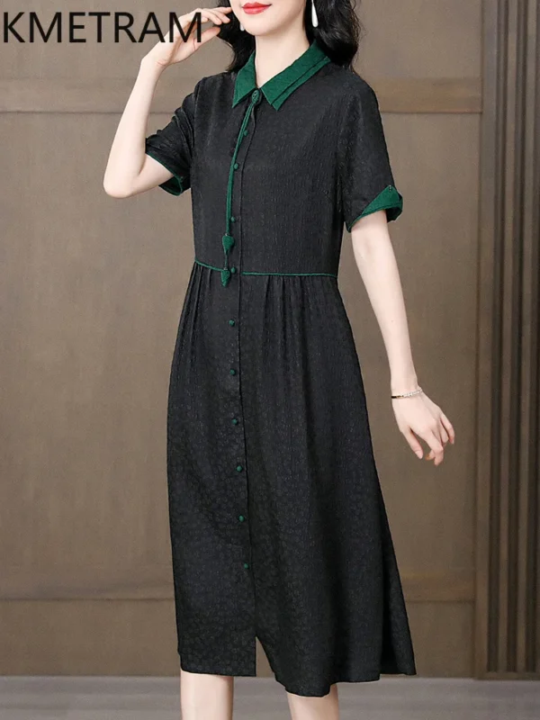 KMETRAM 100% Mulberry Silk Dress Women Summer 2024 Luxury Party Long Dresses Fashion Womans Clothing Black Dress Vestidos Largos - Image 5