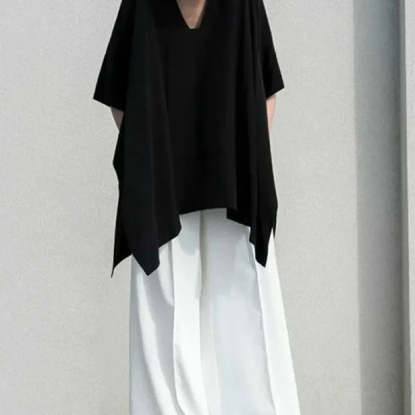 Summer 2025 Fashion Chic V-neck Irregular Black T-shirts Casual Loose Women's Clothing Batwing Sleeve Oversized 5XL Tops Female - Image 5
