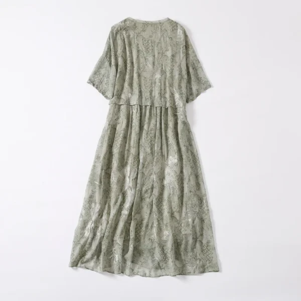 Summer WOMEN'S clothing jacquard chiffon dress ethnic style drop-shoulder sleeve loose plus size washline patchwork round neck - Image 2