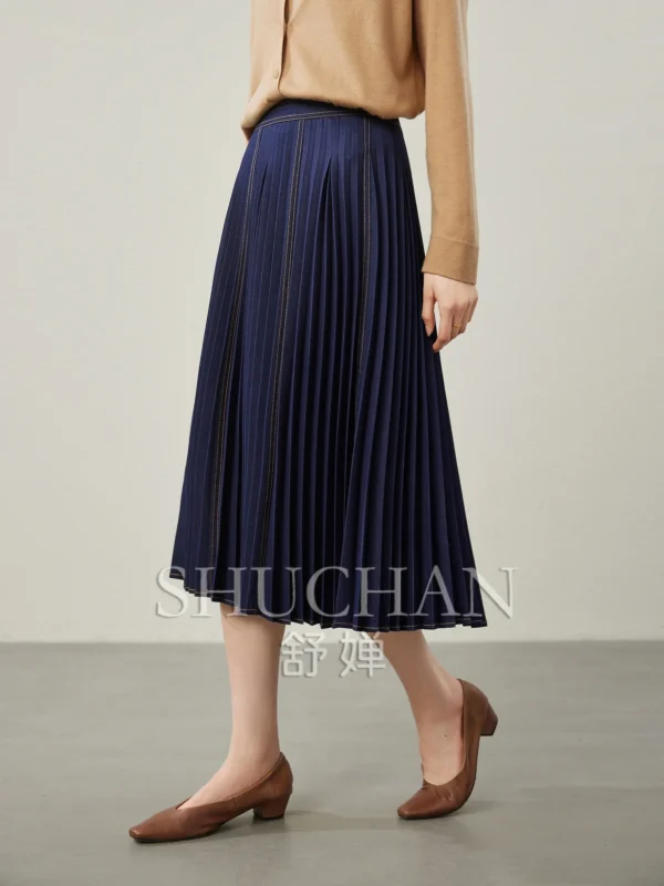 2025 Pleated Elegant New Contrasting Colors, Denim Long Skirts for Women Korean Fashion Clothing Faldas Mujer Moda
