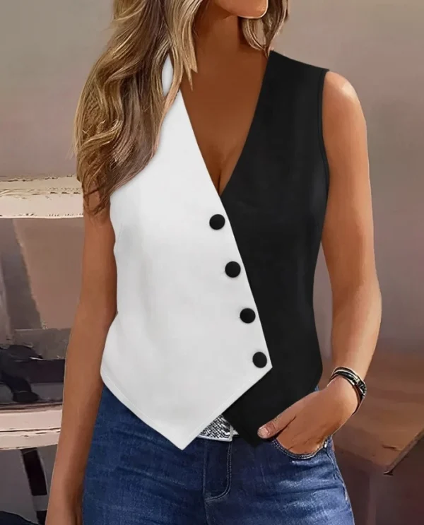 Casual Women's Tank Top 2024 Summer Leisure Elegant Camis Tank Top Colored V-Neck Button Tank Top Commuter Women's Clothing