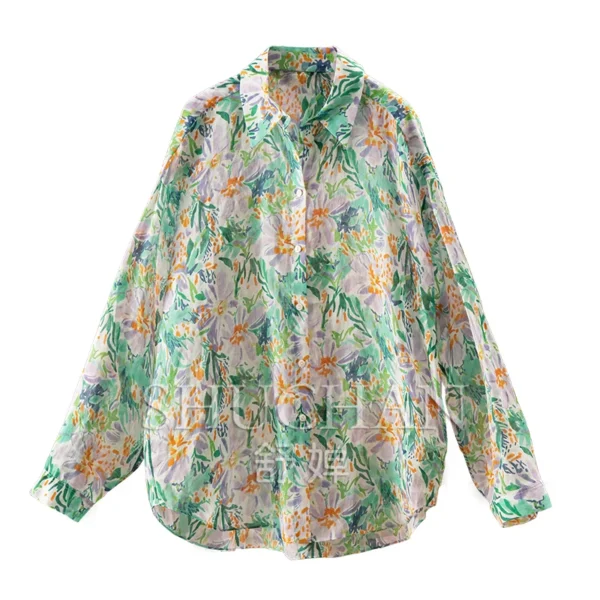 Loose and Comfortable, Thin Printed 100% Ramie Shirt Women 2Z73 Blouse Women Blusas Mujer De Moda 2025 New