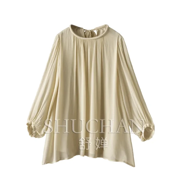 Soft Round Neck Chiffon Shirt Women 10C5 Blusa Feminina Women Tops Camisas De Mujer Blouse for Women