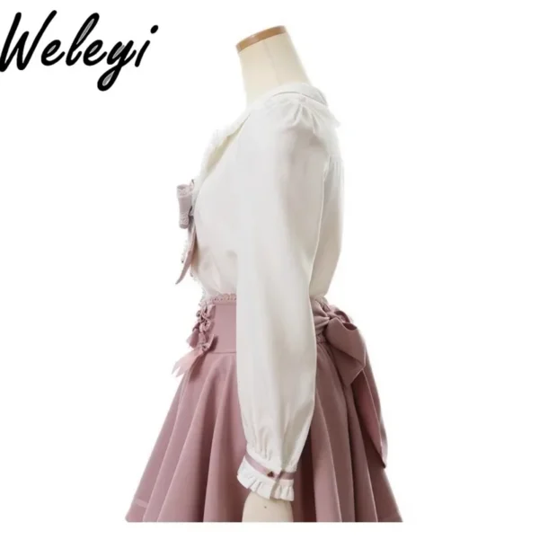 Sweet Camisas De Mujer Fashion Autumn Clothing Mine Long Sleeves Koszule I Bluzki Tops Cute Navy Collar Bow Lace Vintage Poleras - Image 4