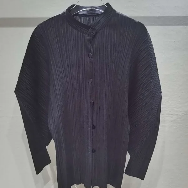 Miyake Pleated Single-breasted Shirt 2025 Summer New High-end Pleated Retro Trend Stand-up Collar Thin Shirt - Image 5
