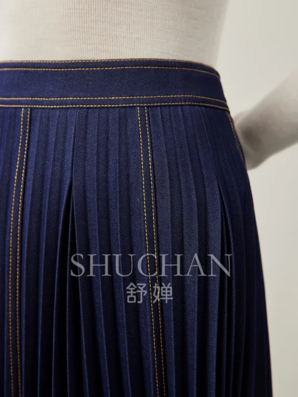 2025 Pleated Elegant New Contrasting Colors, Denim Long Skirts for Women Korean Fashion Clothing Faldas Mujer Moda - Image 3