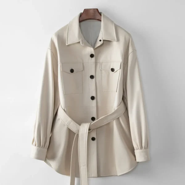 Small amount of clothing Haining Spring New Women's Genuine Leather Coat 2024 Fashion Casual Shirt Leather jacket - Image 3