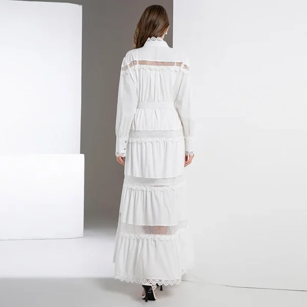2025 European and American Fashion Elegant Stand up Collar Lace Hollow Lace Dress Long Dresses For Women Streetwear - Image 3