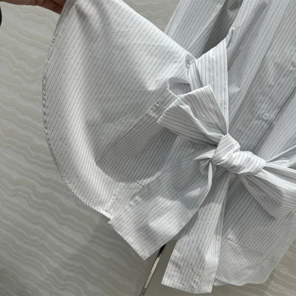 2025SS New Irregular Embroidery Striped Tie Casual Shirt Dresses Women's Short Dresses Fashion Commuter Women Clothing - Image 5