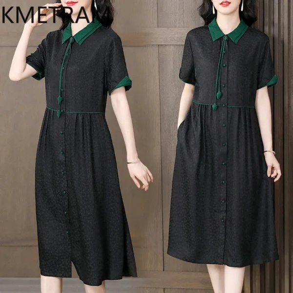 KMETRAM 100% Mulberry Silk Dress Women Summer 2024 Luxury Party Long Dresses Fashion Womans Clothing Black Dress Vestidos Largos - Image 2