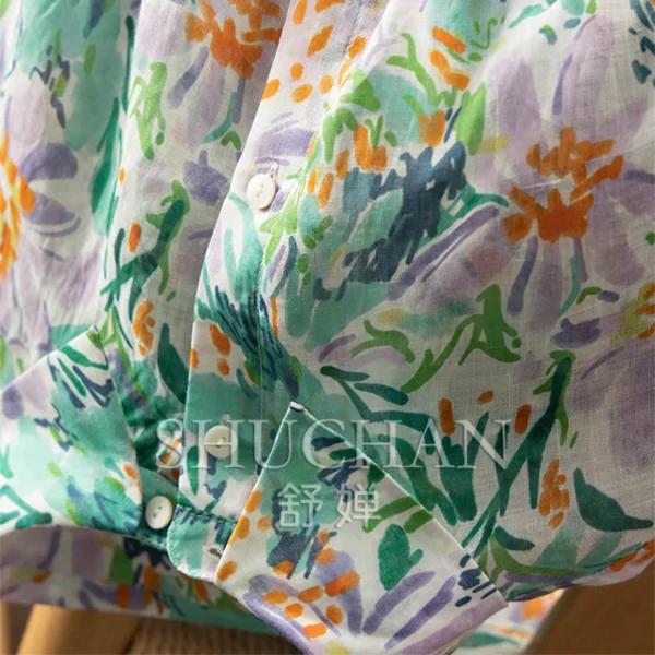 Loose and Comfortable, Thin Printed 100% Ramie Shirt Women 2Z73 Blouse Women Blusas Mujer De Moda 2025 New - Image 2