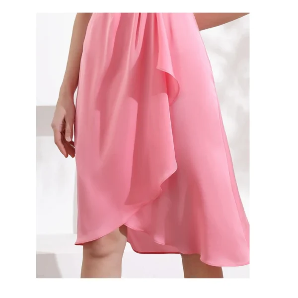 Summer Style Women's 100% Silk Satin Short Sleeve Women's Dress Skirt Mulberry Silk Irregular Design High-end Fashion Clothing - Image 2