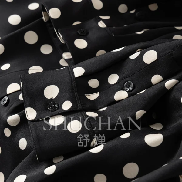 2025 Early Spring, Vintage Polka Dots, Natural Silk Silk Loose Long Sleeve Shirt Women Blouses for Women Fashion - Image 4