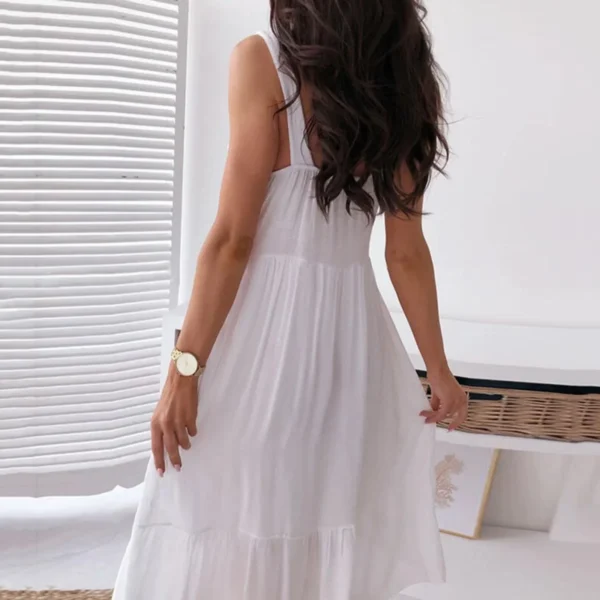 Weeding White Lace Dress Women Summer Casual Sexy Embroidered Appliqué Stitching Spagheti Strap Dress Beach Holiday Ladies Robe - Image 2