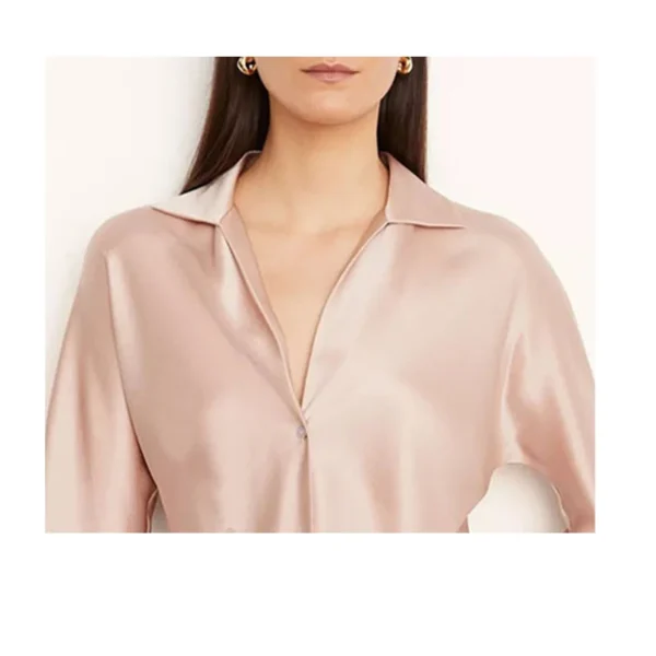100% Mulberry Silk Ladies Shirt Champagne Silk New Top Temperament Women's Fashion Luxury Women's Clothing Spring and Summer - Image 2