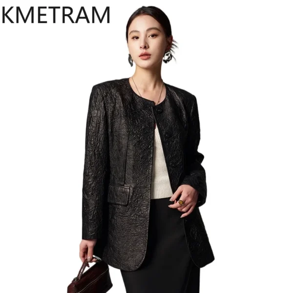 100% First Layer Sheepskin Jacket Women Genuine Leather Black Jackets Handmade Wrinkled Coat 2025 Spring Women Clothing кожанк