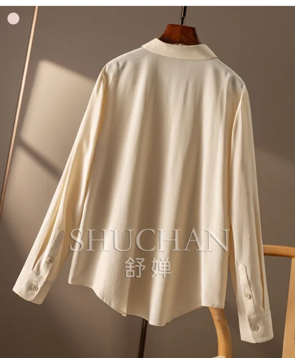 Thin 2025 Early Spring Fresh Colors Arc Pendulum Sand Wash Silk Lapel Shirt Women Blouses for Women Fashion 8U80 - Image 5
