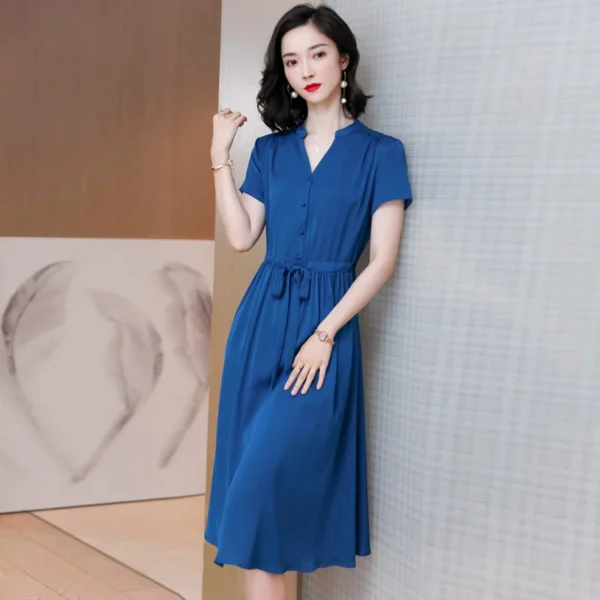 Silk dress women's Hangzhou high-end satin silk small heavy 2024 new mother's clothes skirt women - Image 3