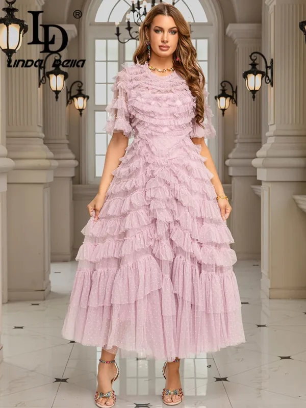 LD LINDA DELLA Fashion Design Women's Clothing French Light Luxury Socialite Style Elegant Fairy Temperament Mesh Long Dress