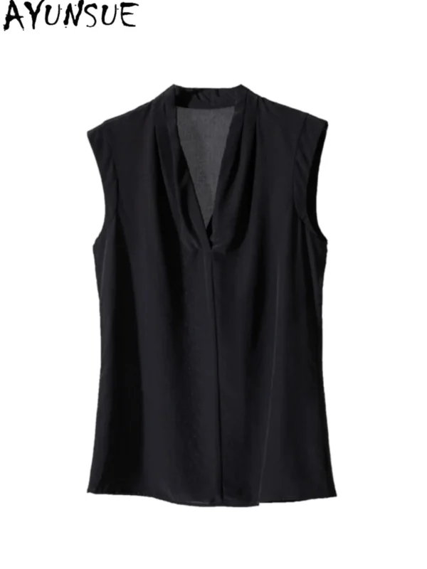 Natural Mulberry Silk T Shirts Woman Fashion V-Neck Sleeveless Summer Tops for Woman Clothing Loose Comfort Top Femme 2025 New - Image 5
